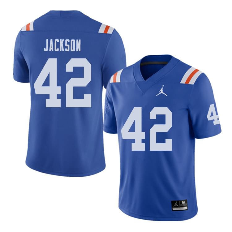 Men's NCAA Florida Gators Jaylin Jackson #42 Stitched Authentic Alternate Jordan Brand Royal Throwback College Football Jersey AUY2565FA